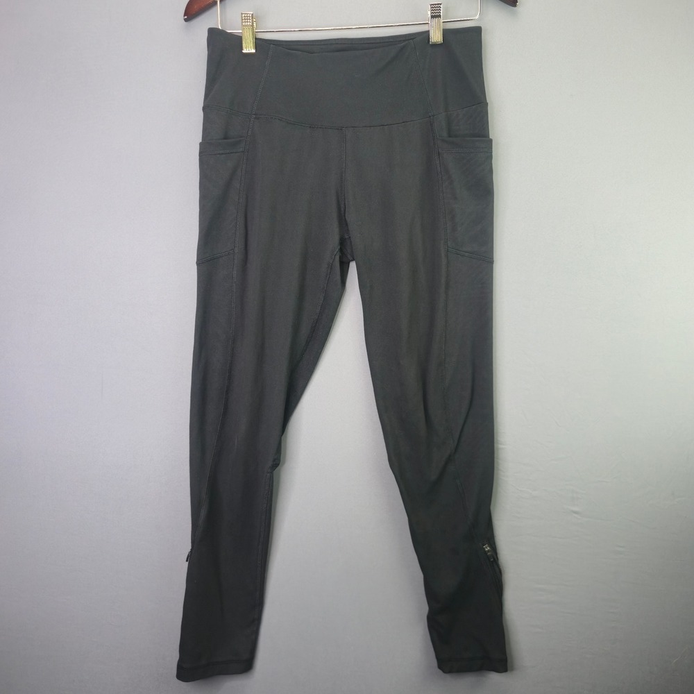 Z by Zobha Leggings Athletic Pants M Gray High Waist Side Pocket Ankle Zip Mesh
